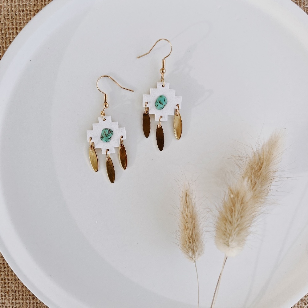 White and Turquoise Clay Earrings